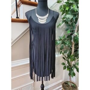Stilletto's Black Polyester Round Neck Strappy Ruffle Knee Length Party Dress S